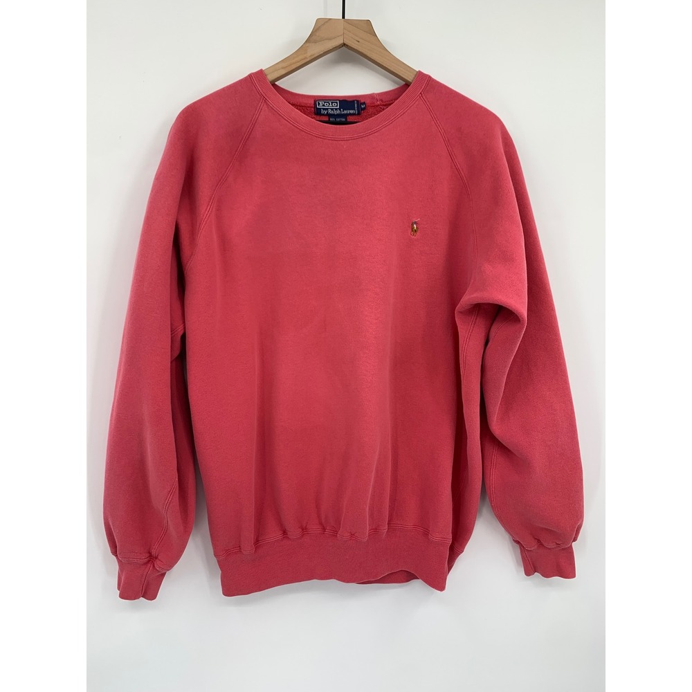 Vintage Polo Ralph Lauren Sweatshirt Mens Medium Pink Orange Crewneck 90s Preppy
